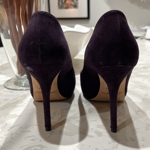 Jimmy Choo | Purple Suede Open Toe Pumps (8.5) - Picture 4 of 10